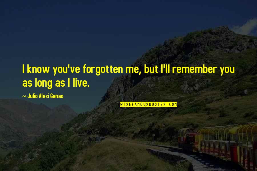 Remember Me Love Quotes By Julio Alexi Genao: I know you've forgotten me, but I'll remember