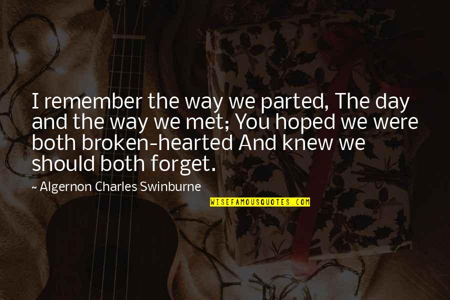 Remember This Day Quotes By Algernon Charles Swinburne: I remember the way we parted, The day