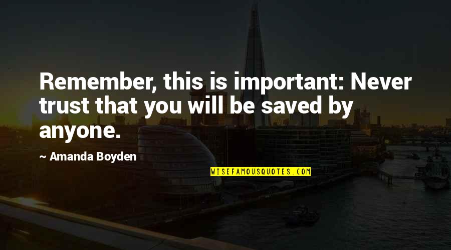 Remember This Quotes By Amanda Boyden: Remember, this is important: Never trust that you