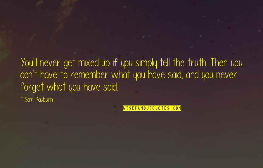 Remember What You Said Quotes By Sam Rayburn: You'll never get mixed up if you simply Remember What You Said Quotes By Sam Rayburn: You'll never get mixed up if you simply