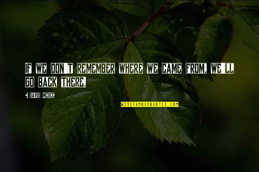 Remember Where U Came From Quotes By David McGee: If we don't remember where we came from,