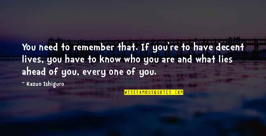 Remember Who You Are Quotes By Kazuo Ishiguro: You need to remember that. If you're to
