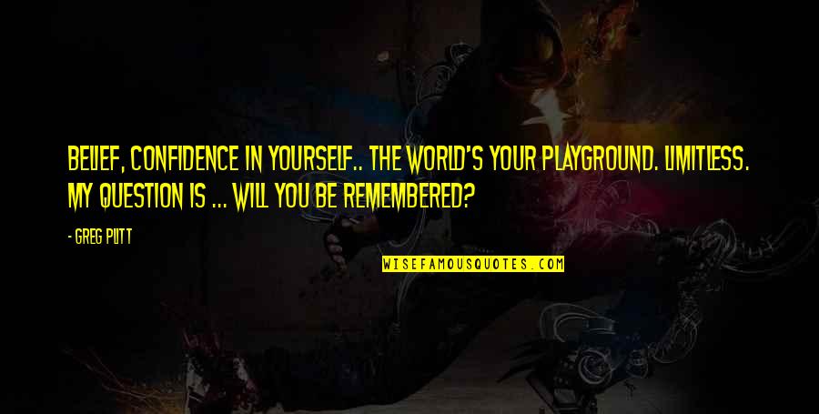 Remembered You Quotes By Greg Plitt: Belief, confidence in yourself.. the world's your playground.