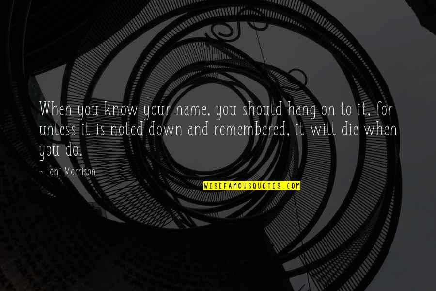 Remembered You Quotes By Toni Morrison: When you know your name, you should hang
