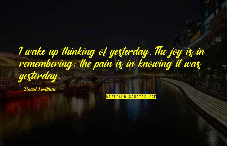 Remembering Pain Quotes By David Levithan: I wake up thinking of yesterday. The joy