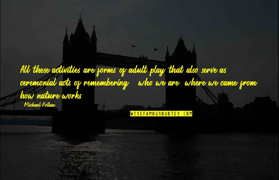 Remembering Where You Came From Quotes By Michael Pollan: All these activities are forms of adult play