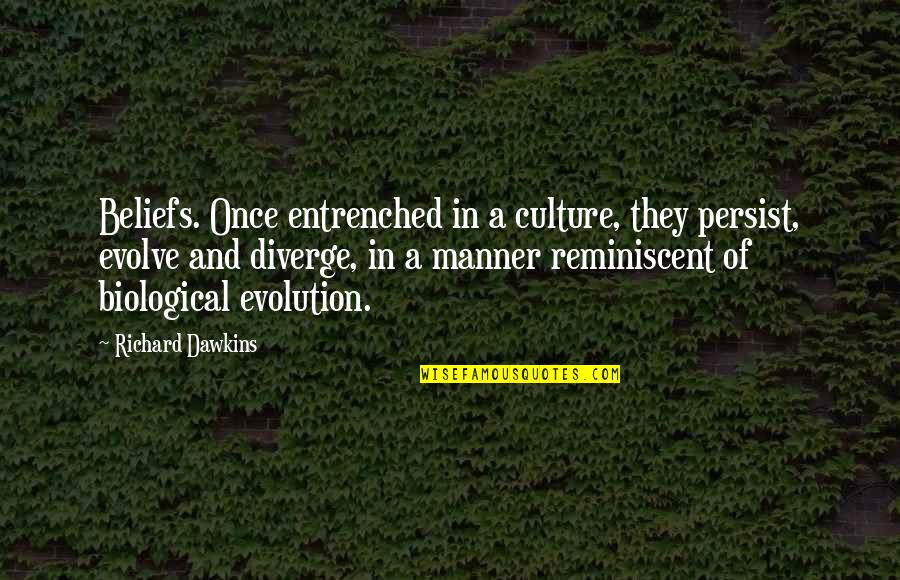 Reminiscent Quotes By Richard Dawkins: Beliefs. Once entrenched in a culture, they persist,