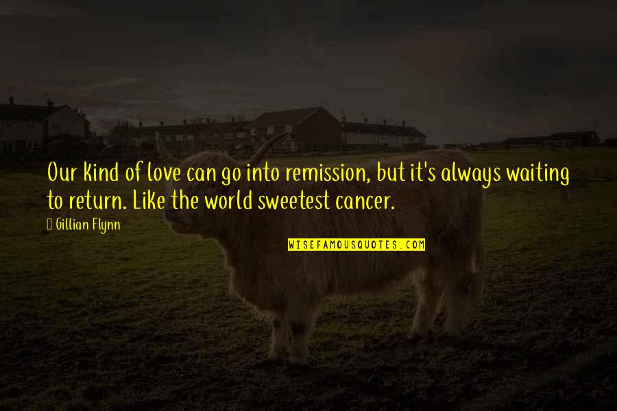 Remission Cancer Quotes By Gillian Flynn: Our kind of love can go into remission,