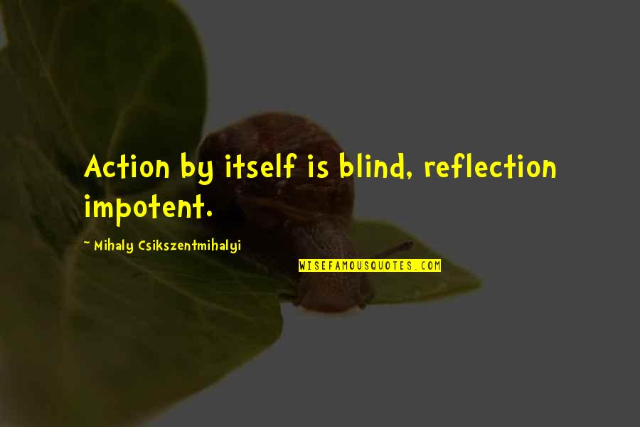 Remissione Querela Quotes By Mihaly Csikszentmihalyi: Action by itself is blind, reflection impotent.