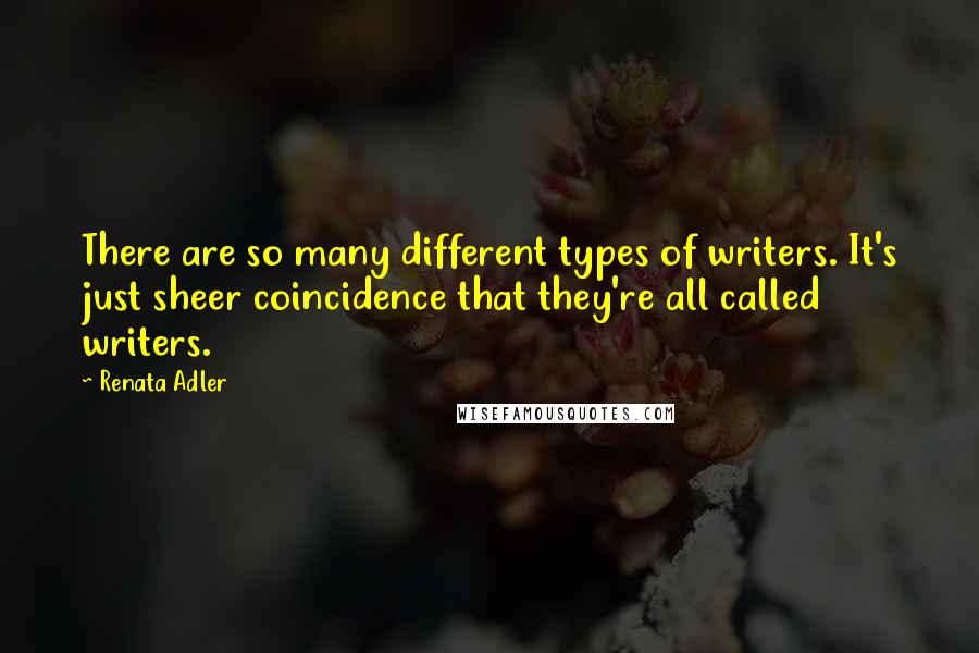 Renata Adler quotes: There are so many different types of writers. It's just sheer coincidence that they're all called writers.