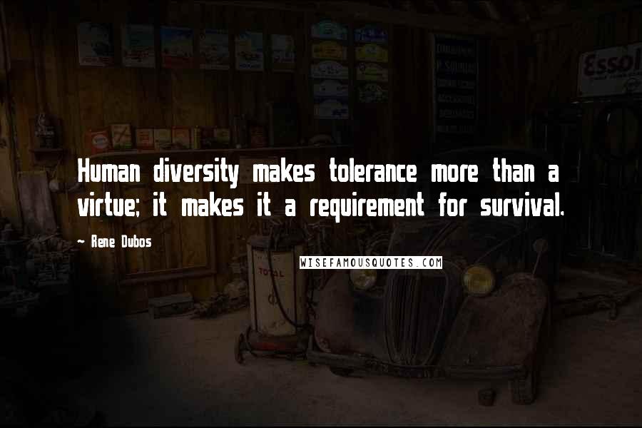 Rene Dubos quotes: Human diversity makes tolerance more than a virtue; it makes it a requirement for survival.