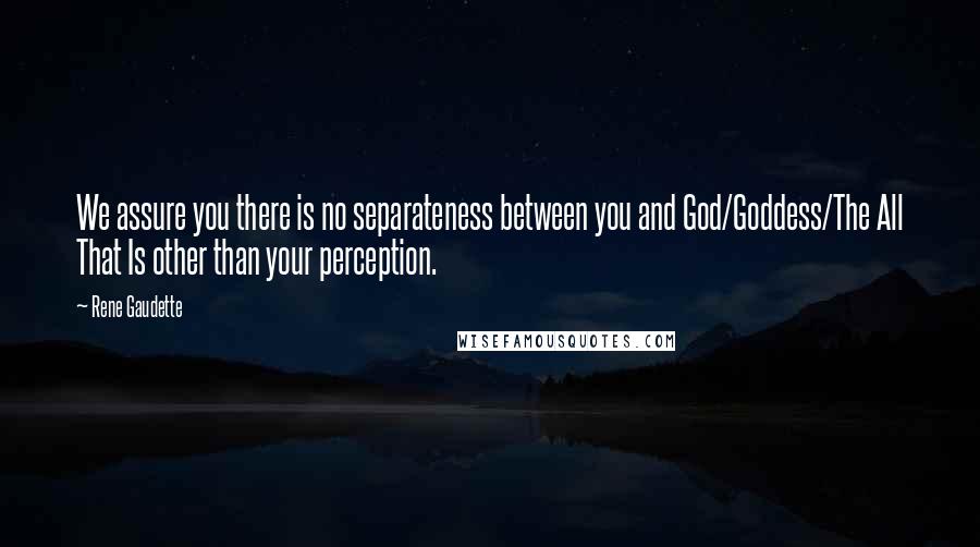 Rene Gaudette quotes: We assure you there is no separateness between you and God/Goddess/The All That Is other than your perception.