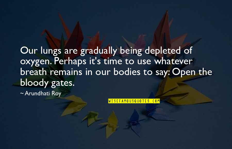 Renewal Of Vows Quotes By Arundhati Roy: Our lungs are gradually being depleted of oxygen. Renewal Of Vows Quotes By Arundhati Roy: Our lungs are gradually being depleted of oxygen.