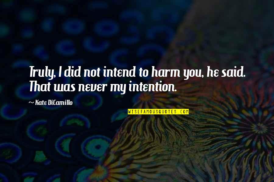 Renzullos Bob Quotes By Kate DiCamillo: Truly, I did not intend to harm you,