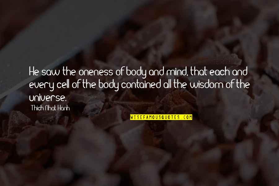 Repeatonlisten Quotes By Thich Nhat Hanh: He saw the oneness of body and mind, Repeatonlisten Quotes By Thich Nhat Hanh: He saw the oneness of body and mind,