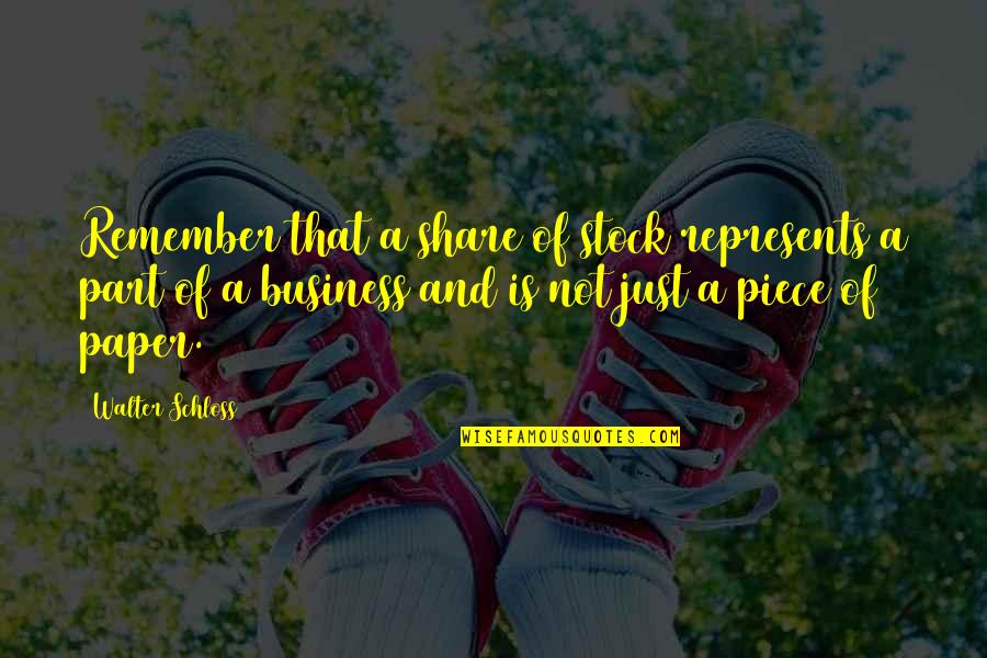 Represents Quotes By Walter Schloss: Remember that a share of stock represents a Represents Quotes By Walter Schloss: Remember that a share of stock represents a