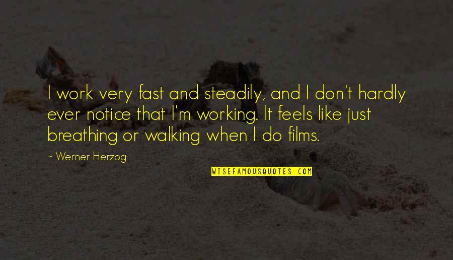 Reprint Ups Quotes By Werner Herzog: I work very fast and steadily, and I