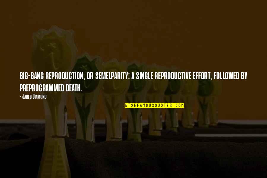 Reproductive Quotes By Jared Diamond: big-bang reproduction, or semelparity: a single reproductive effort,