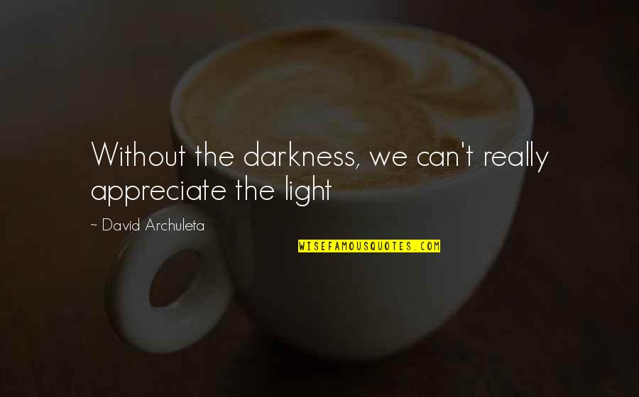 Repteis Tartaruga Quotes By David Archuleta: Without the darkness, we can't really appreciate the Repteis Tartaruga Quotes By David Archuleta: Without the darkness, we can't really appreciate the