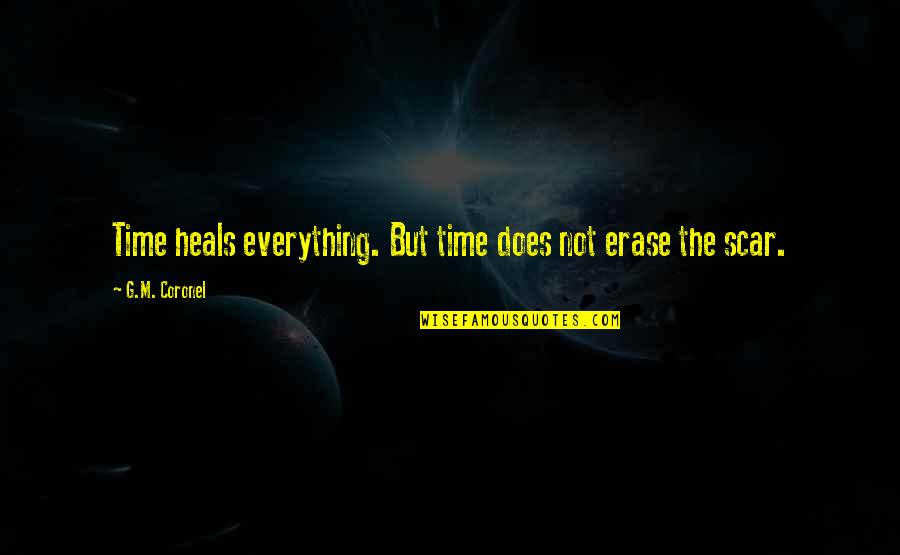 Requieren Significado Quotes By G.M. Coronel: Time heals everything. But time does not erase Requieren Significado Quotes By G.M. Coronel: Time heals everything. But time does not erase