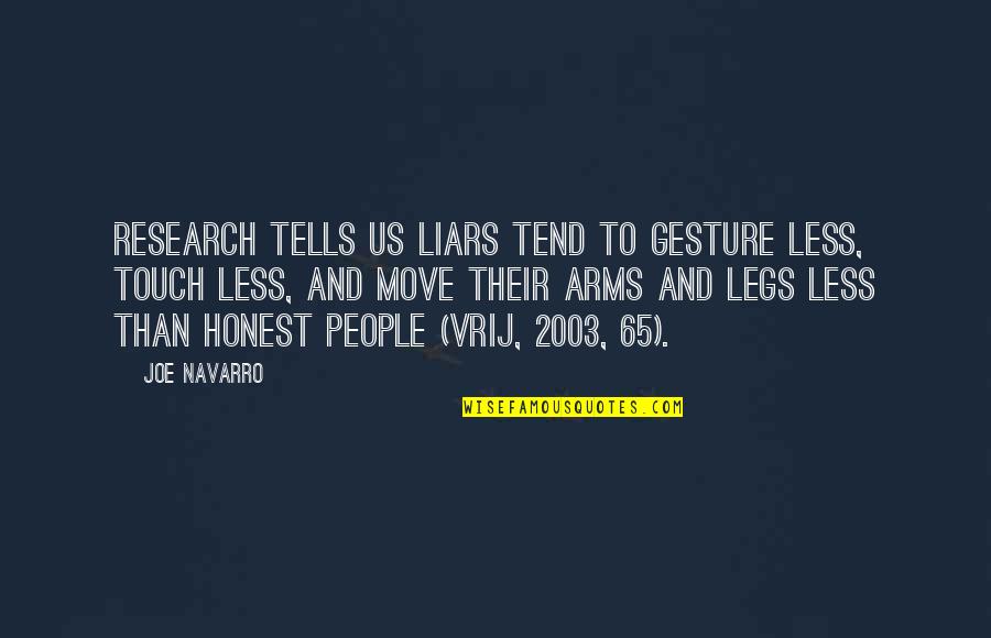 Research Quotes By Joe Navarro: Research tells us liars tend to gesture less,