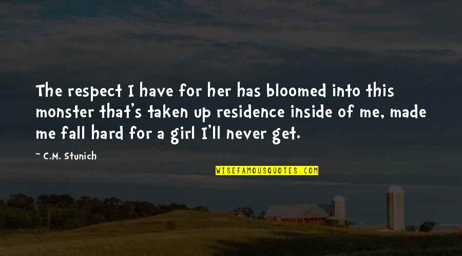 Residence Quotes By C.M. Stunich: The respect I have for her has bloomed Residence Quotes By C.M. Stunich: The respect I have for her has bloomed