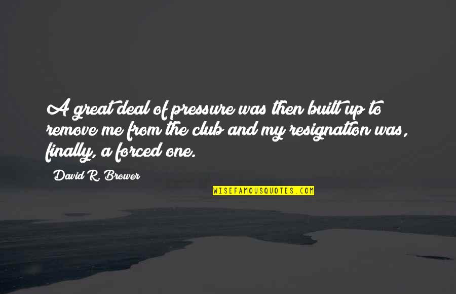 Resignation Quotes By David R. Brower: A great deal of pressure was then built