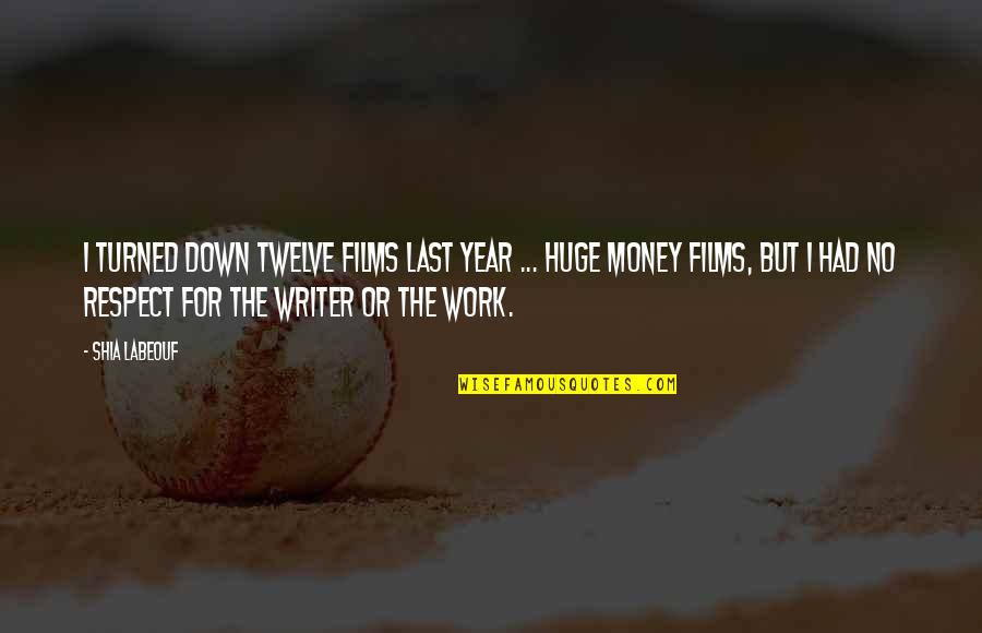 Respect Work Quotes By Shia Labeouf: I turned down twelve films last year ... Respect Work Quotes By Shia Labeouf: I turned down twelve films last year ...
