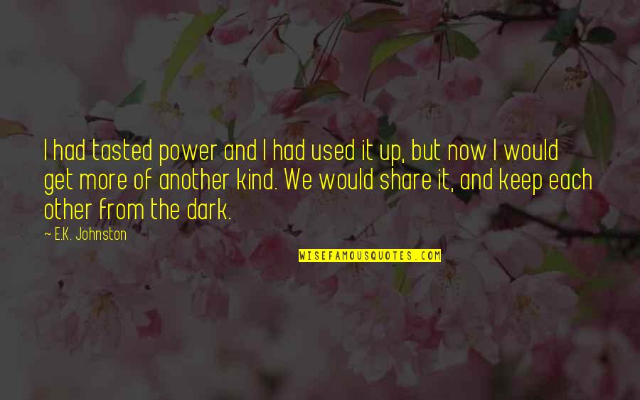 Responsibilty To The People Quotes By E.K. Johnston: I had tasted power and I had used Responsibilty To The People Quotes By E.K. Johnston: I had tasted power and I had used