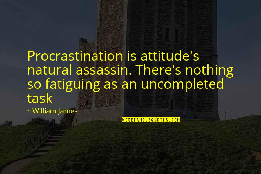 Responsible Citizen Quotes By William James: Procrastination is attitude's natural assassin. There's nothing so