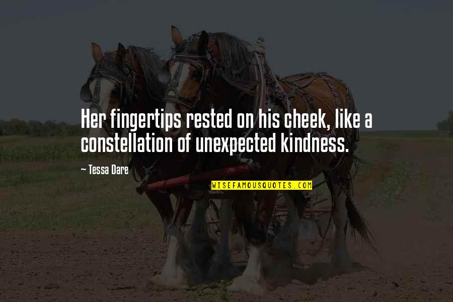 Rested Quotes By Tessa Dare: Her fingertips rested on his cheek, like a