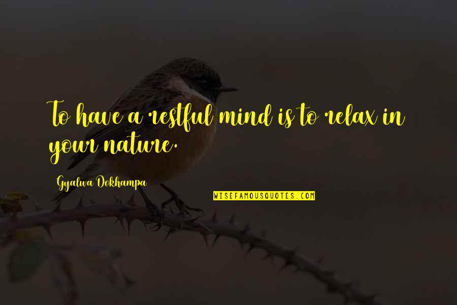 Restful Quotes By Gyalwa Dokhampa: To have a restful mind is to relax