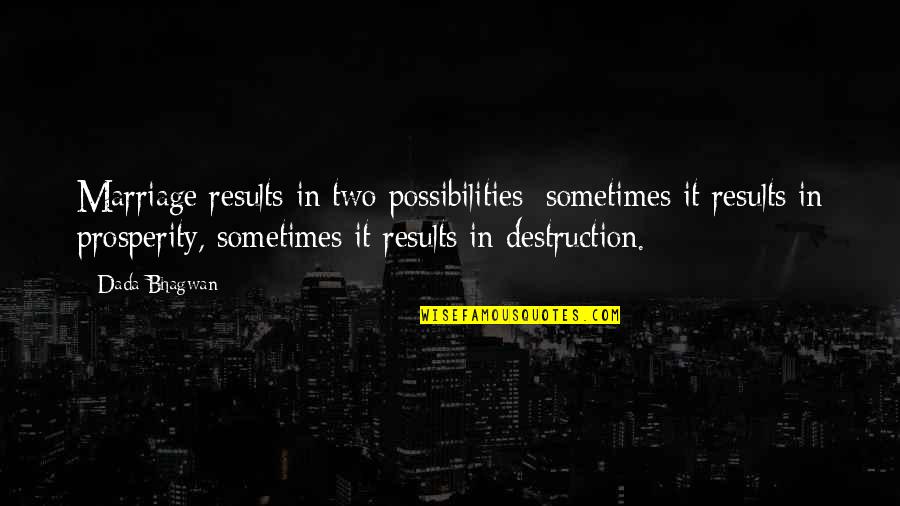 Results Quotes And Quotes By Dada Bhagwan: Marriage results in two possibilities: sometimes it results Results Quotes And Quotes By Dada Bhagwan: Marriage results in two possibilities: sometimes it results