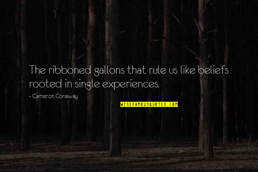 Retrenchment Cover Quotes By Cameron Conaway: The ribboned gallons that rule us like beliefs