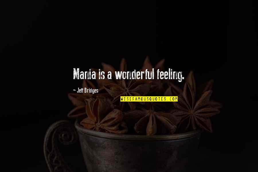 Rev C T Vivian Quotes By Jeff Bridges: Mania is a wonderful feeling. Rev C T Vivian Quotes By Jeff Bridges: Mania is a wonderful feeling.