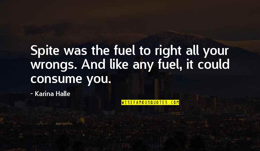Revelado De Rollos Quotes By Karina Halle: Spite was the fuel to right all your Revelado De Rollos Quotes By Karina Halle: Spite was the fuel to right all your