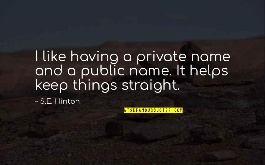 Rewinds Quotes By S.E. Hinton: I like having a private name and a
