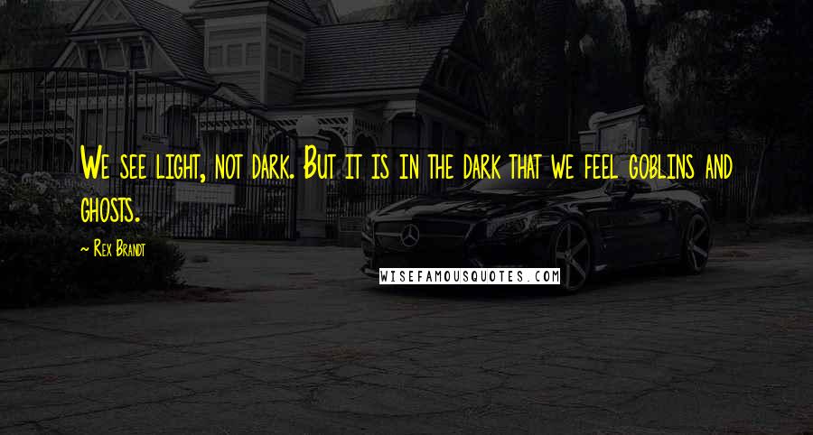Rex Brandt quotes: We see light, not dark. But it is in the dark that we feel goblins and ghosts.