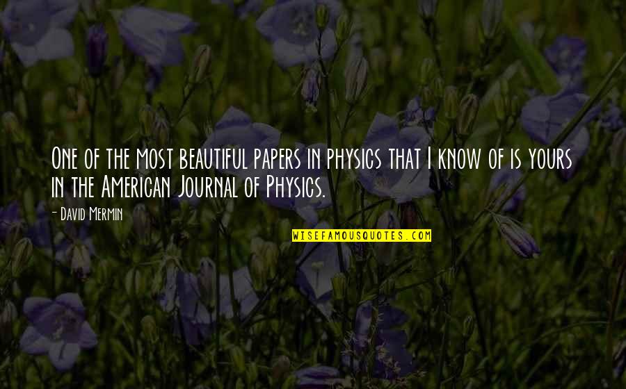 Reynan Voice Quotes By David Mermin: One of the most beautiful papers in physics
