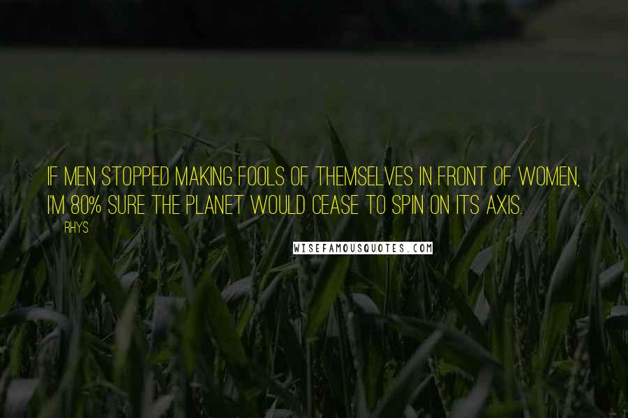 Rhys quotes: If men stopped making fools of themselves in front of women, I'm 80% sure the planet would cease to spin on its axis.