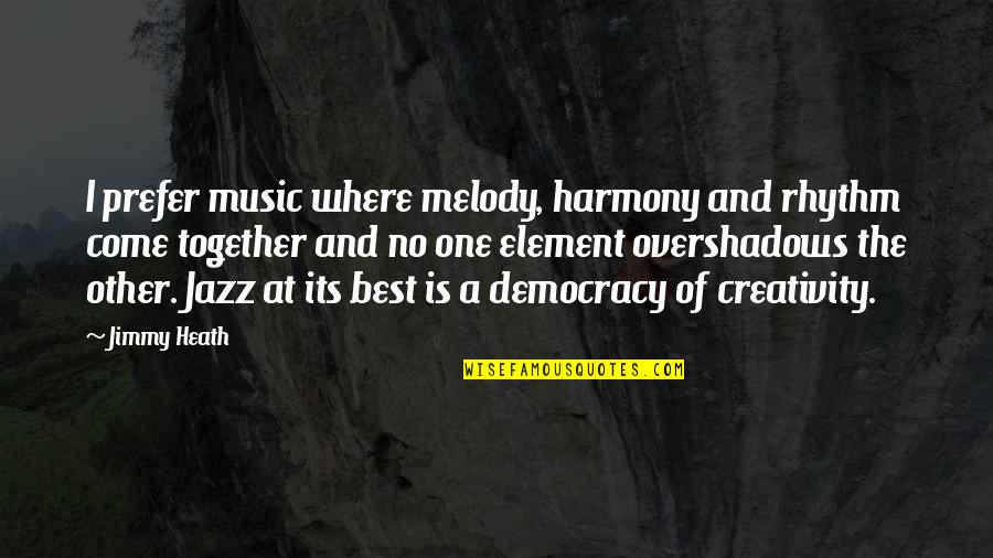 Rhythm In Music Quotes By Jimmy Heath: I prefer music where melody, harmony and rhythm