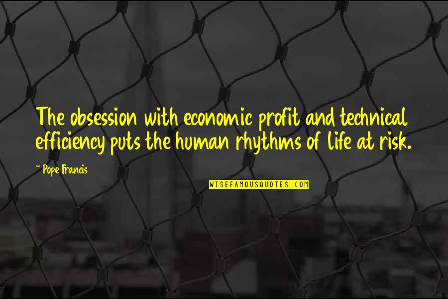 Rhythm Of Life Quotes By Pope Francis: The obsession with economic profit and technical efficiency