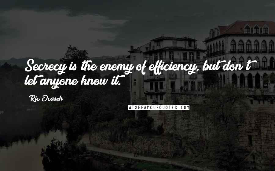 Ric Ocasek quotes: Secrecy is the enemy of efficiency, but don't let anyone know it.