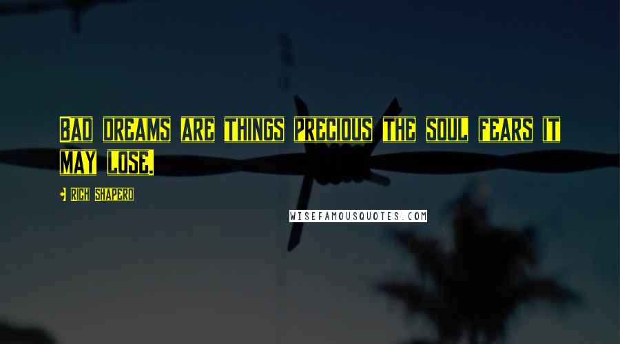 Rich Shapero quotes: Bad dreams are things precious the soul fears it may lose.