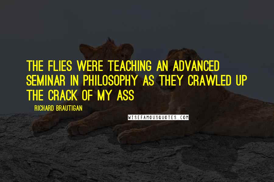 Richard Brautigan quotes: The flies were teaching an advanced seminar in philosophy as they crawled up the crack of my ass Richard Brautigan quotes: The flies were teaching an advanced seminar in philosophy as they crawled up the crack of my ass