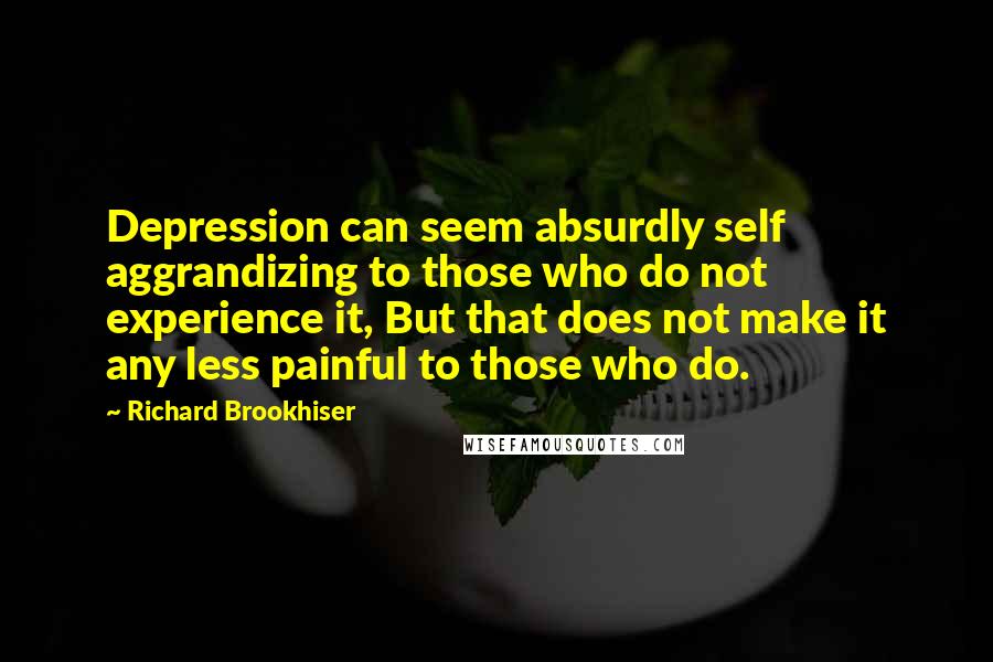 Richard Brookhiser quotes: Depression can seem absurdly self aggrandizing to those who do not experience it, But that does not make it any less painful to those who do.