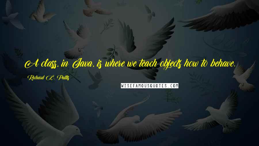 Richard E. Pattis quotes: A class, in Java, is where we teach objects how to behave.