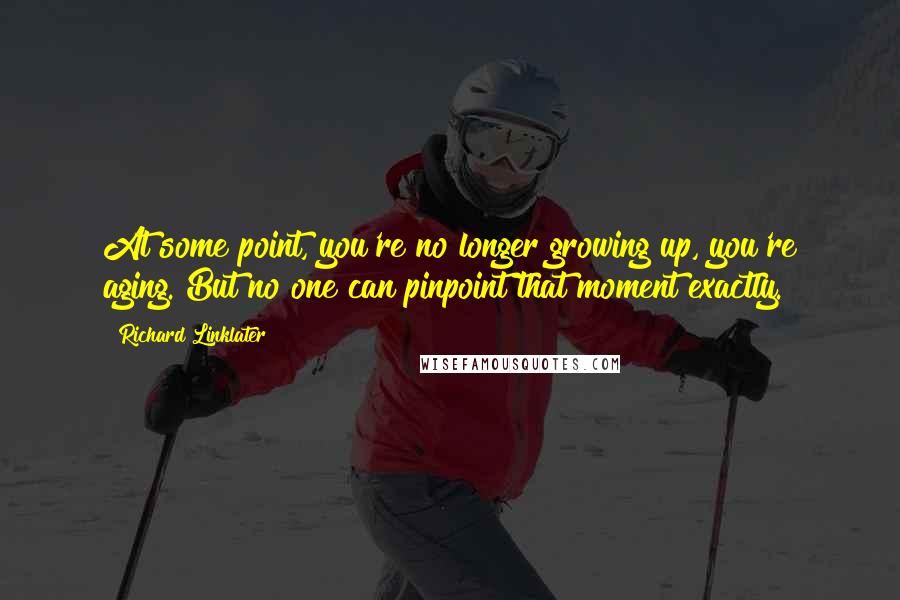 Richard Linklater quotes: At some point, you're no longer growing up, you're aging. But no one can pinpoint that moment exactly.