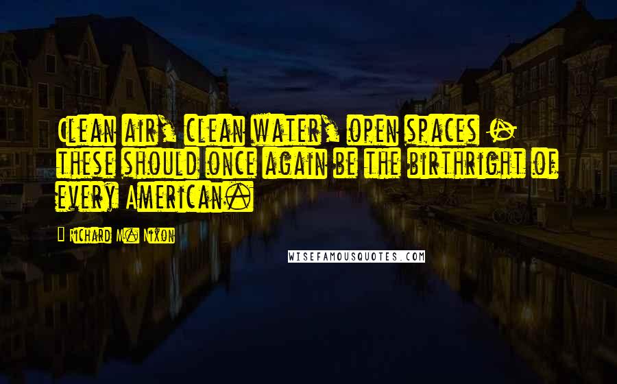 Richard M. Nixon quotes: Clean air, clean water, open spaces - these should once again be the birthright of every American.