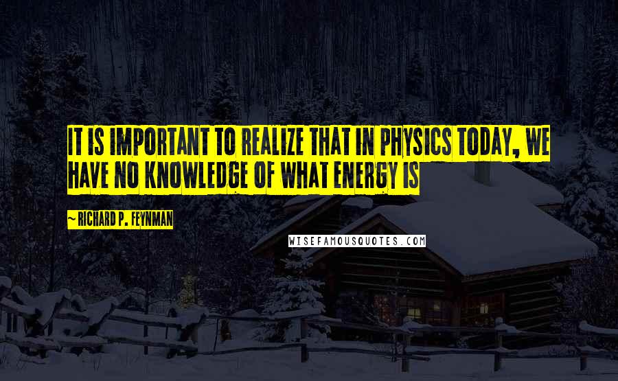 Richard P. Feynman quotes: It is important to realize that in physics today, we have no knowledge of what energy is